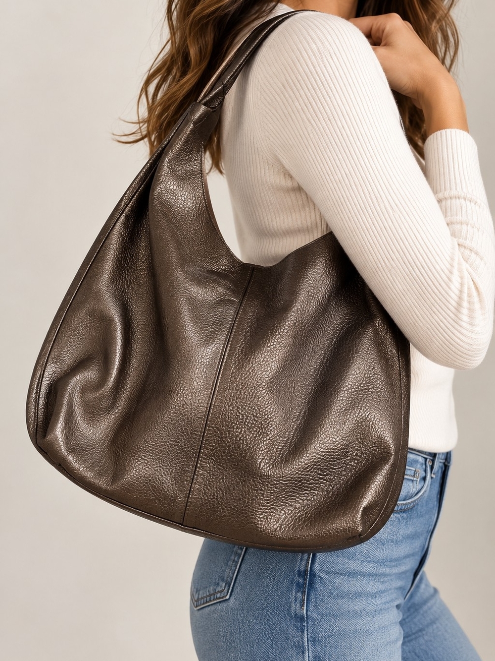 Kurt Geiger London Violet Large Leather Hobo Bag Metallic Bronze NWOT